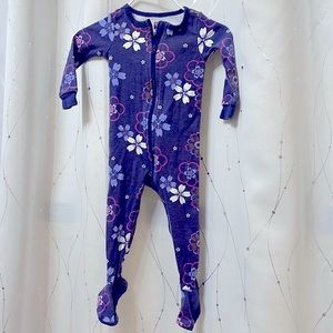 VGUC Tea Co | blue, purple floral zip footie pjs with grippy bottoms